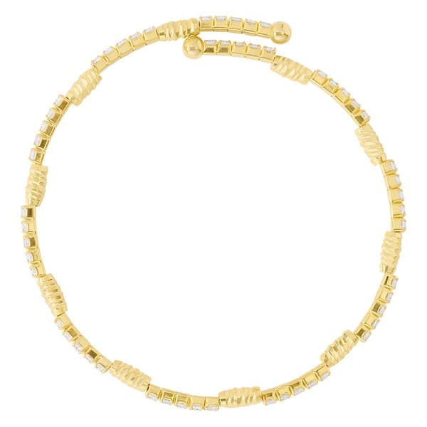 Athra Gold over Brass Oval Bead Stations & Crystal Coil Bracelet