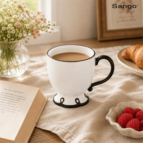 Sango Splash of Cheers Black & White Coffee Mugs - Set of 14