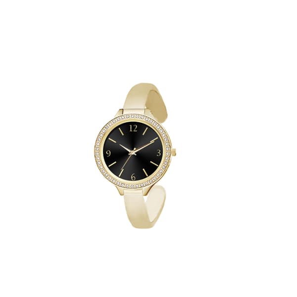 Womens Gold-Tone Crystal Bezel Cuff Watch - 14897G-07-G27 - image 