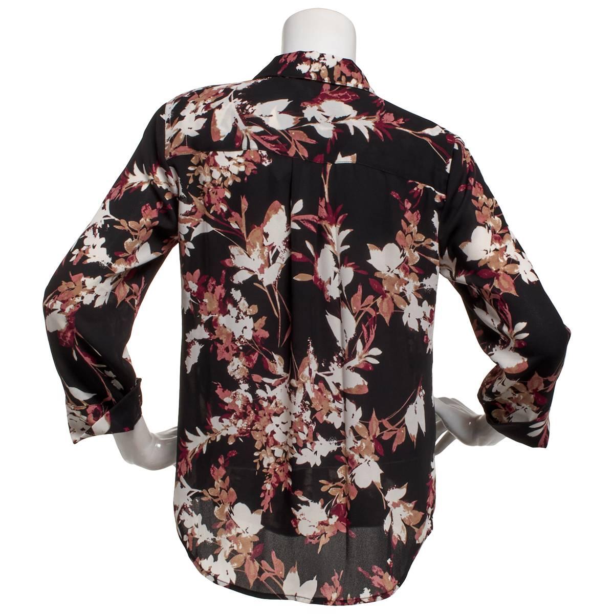 Womens AK Anne Klein 3/4 Sleeve Floral Button Front Blouse