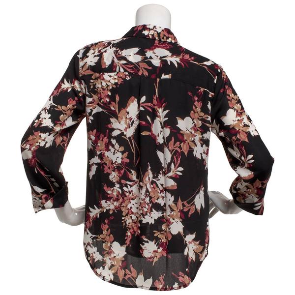 Womens AK Anne Klein 3/4 Sleeve Floral Button Front Blouse