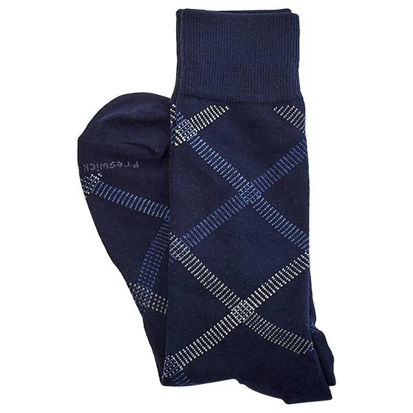Mens Preswick & Moore Stitched Diamond Plaid Crew Socks - image 
