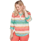 Petite Alfred Dunner Resort Living Tie Dye Stripe Henley Blouse - image 3