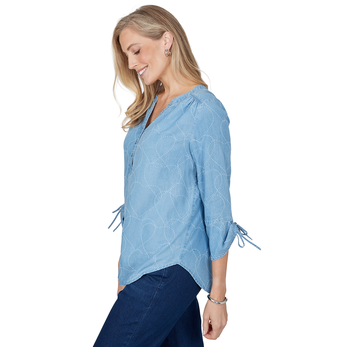 Petite Alfred Dunner Ann Arbor Embroidered Heart Henley Blouse
