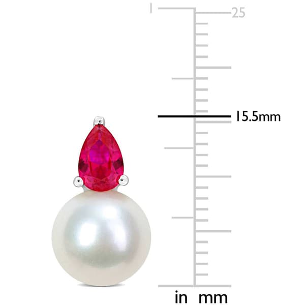 Gemstone Classics™ Freshwater Pearl & Created Ruby Stud Earrings