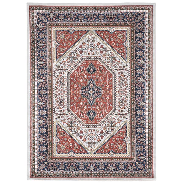 Linon Emerald Collection Red And Navy Rectangle Rug - image 