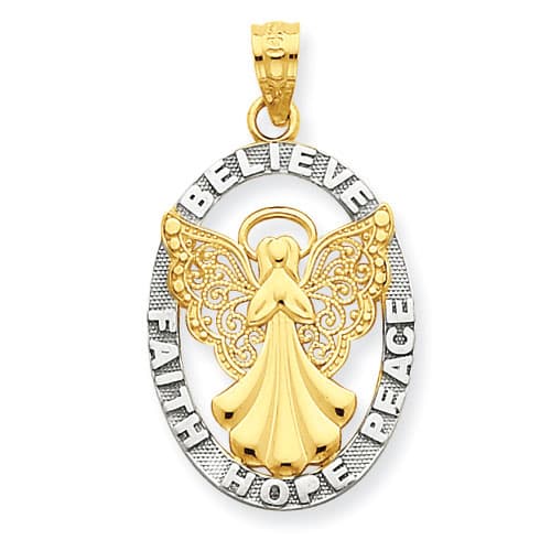 Gold Classics&#40;tm&#41; 14kt. Believe/Peace/Faith Angel Pendant - image 