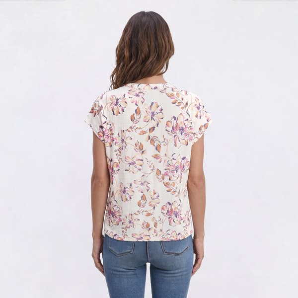 Womens Como Blu Dolman Sleeve Split Neck Henley Floral Blouse