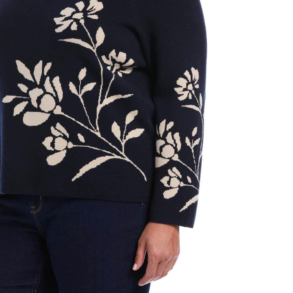 Plus Size Rafaella® Long Sleeve Floral Jacquard Mock Neck Sweater