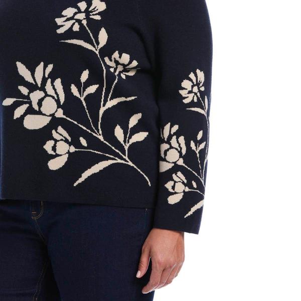 Plus Size Rafaella® Long Sleeve Floral Jacquard Mock Neck Sweater