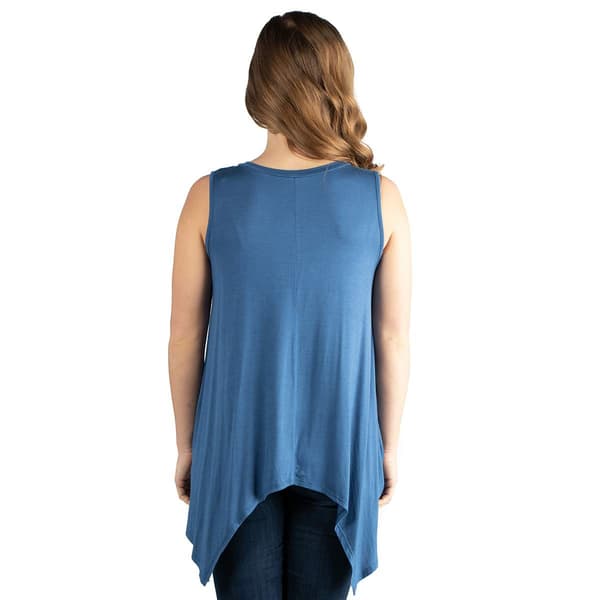 Womens 24/7 Comfort Apparel Sleeveless Blue Asymmetric Tunic Top