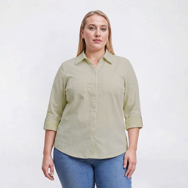 Plus Size Emily Daniels 3/4 Roll Tab Sleeve Pinstripe Button Down - image 