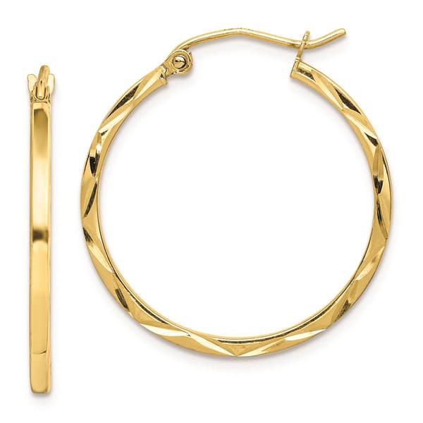 Gold Classics(tm) 10kt. 1.5x25mm Diamond Cut Hoop Earrings - image 
