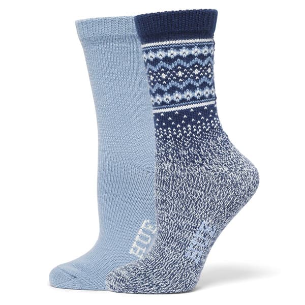 Womens HUE 2pk. Border Fair Isle Boot Socks