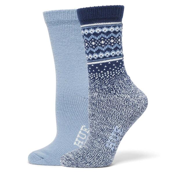 Womens HUE 2pk. Border Fair Isle Boot Socks - image 