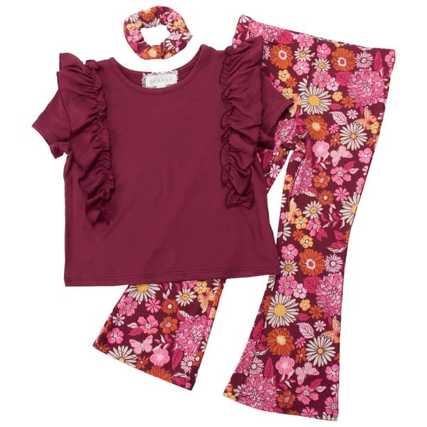 Girls &#40;4-6x&#41; BTween&#40;R&#41; Ruffle Front Top & Floral Flare Leggings - image 