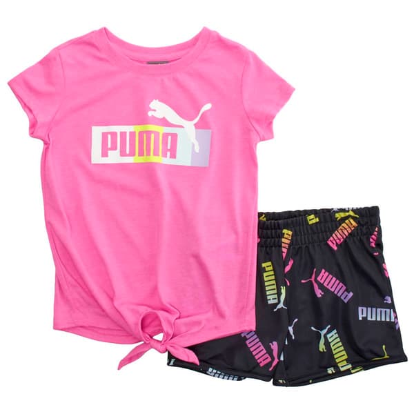 Girls &#40;4-6x&#41; Puma&#40;R&#41; 2pc. Solid Tie Front Tee & Ombre Logo Shorts - image 