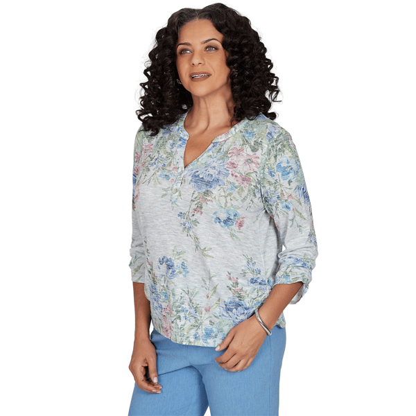 Womens Alfred Dunner Provence Floral Marled Henley Blouse