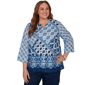 Plus Size Alfred Dunner Indigo Girls 3/4 Sleeve Patchwork Blouse - image 1