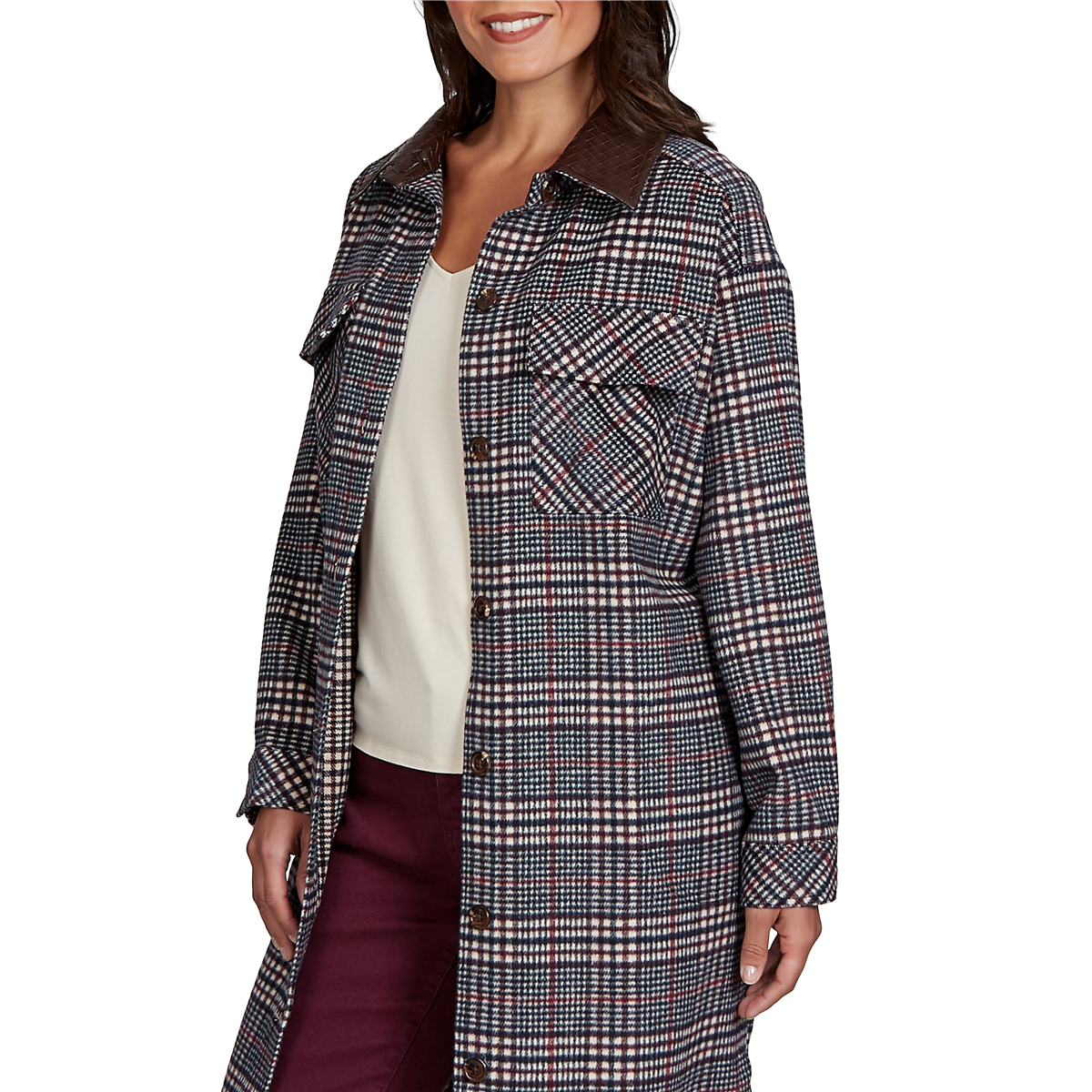 Petite Ruby Rd. English Countryside Collared Plaid Coatigan