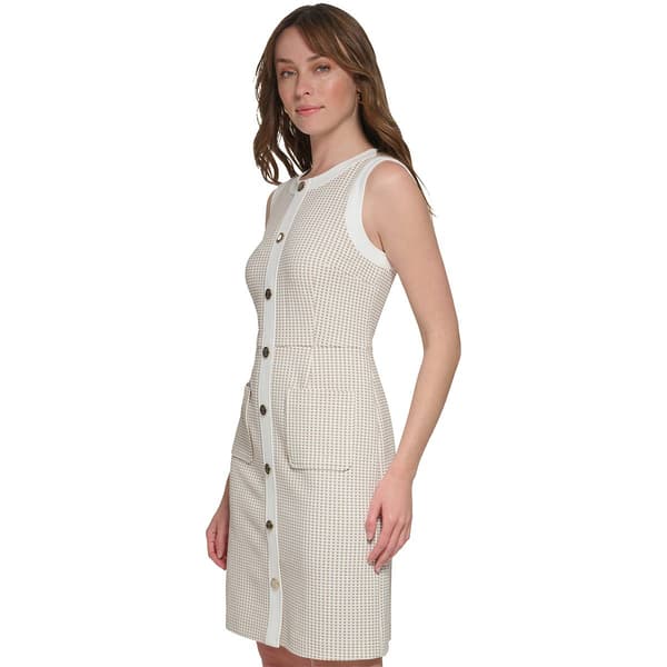Womens Tommy Hilfiger Sleeveless Tile Knit Button A-Line Dress