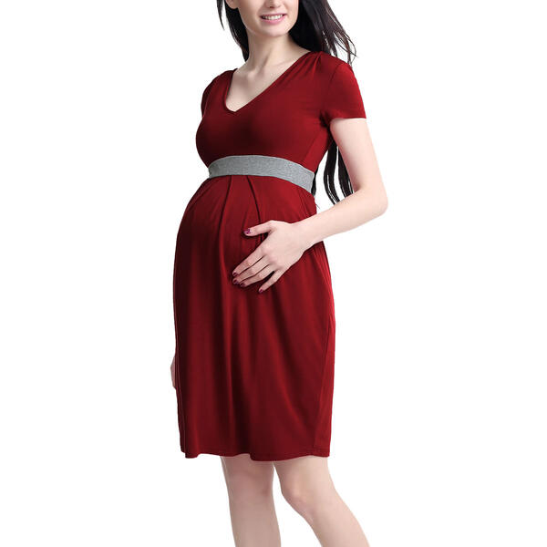Womens Glow &amp; Grow® Contrast Pleated A-Line Maternity Dress