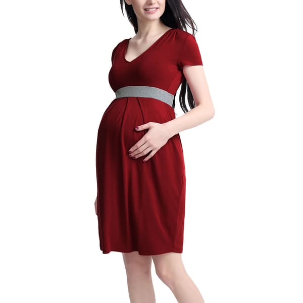 Womens Glow &amp; Grow® Contrast Pleated A-Line Maternity Dress