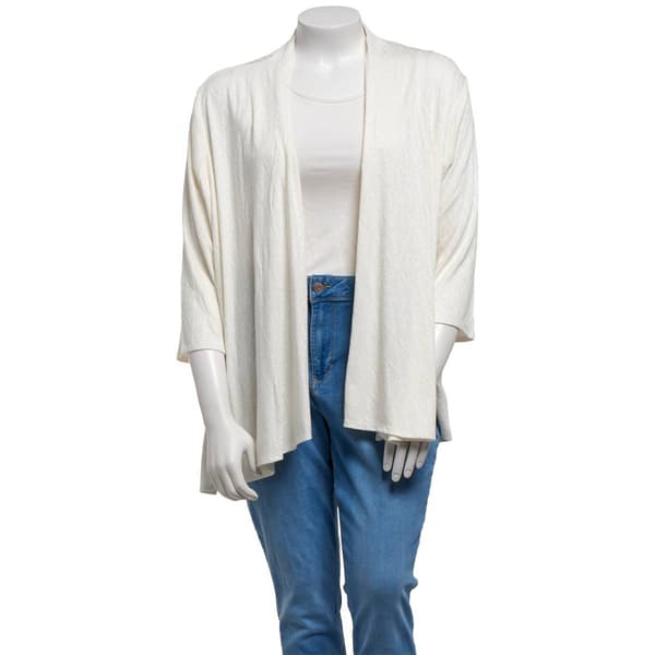 Plus Size Notations 3/4 Sleeve Solid Diamond Knit Cardigan - image 