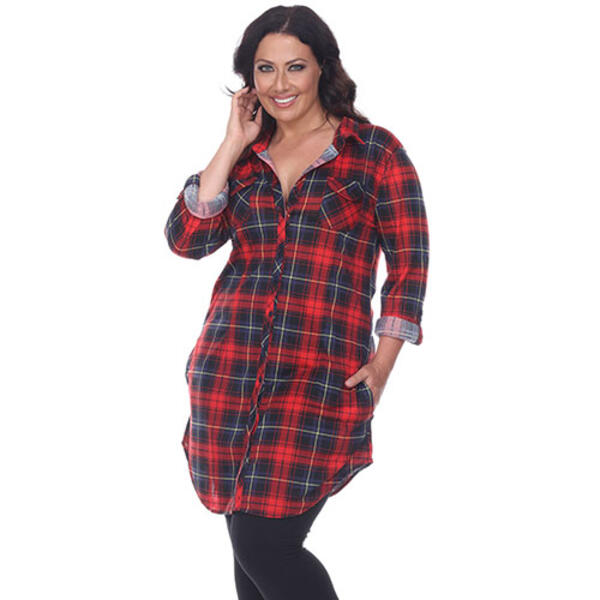 Plus Size White Mark Piper Plaid Tunic Shirtdress - image 