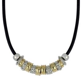 Wearable Art Two-Tone Black Leather Spacer Beaded Necklace