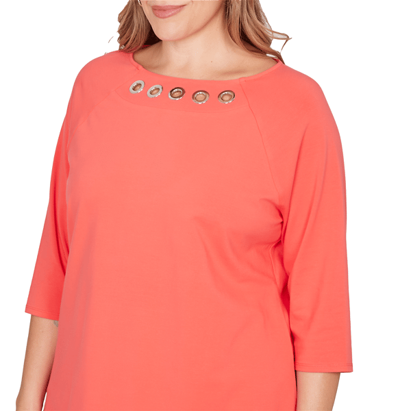 Plus Size Ruby Rd. Set Sail 3/4 Sleeve Grommet Neck Blouse