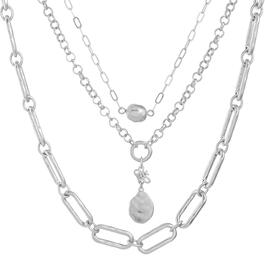 Bella Uno Worn Silver-Tone 3 Layer Chains w/ Pearl Necklace