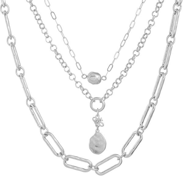 Bella Uno Worn Silver-Tone 3 Layer Chains w/ Pearl Necklace - image 
