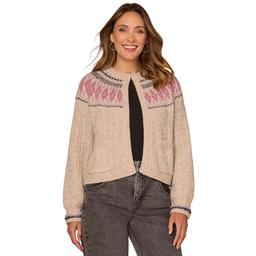 Womens Democracy Long Sleeve Fair Isle Open Front Cardigan
