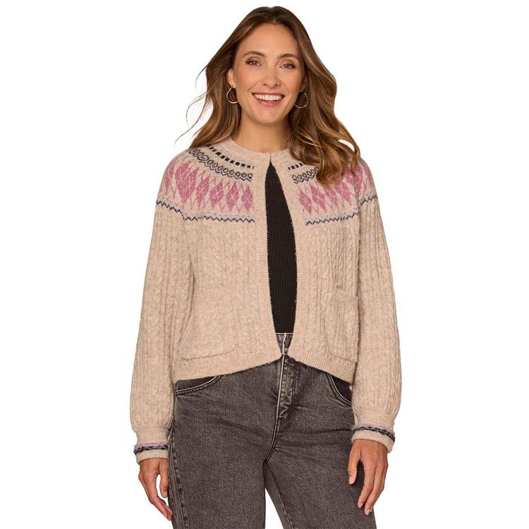 Womens Democracy Long Sleeve Fair Isle Open Front Cardigan