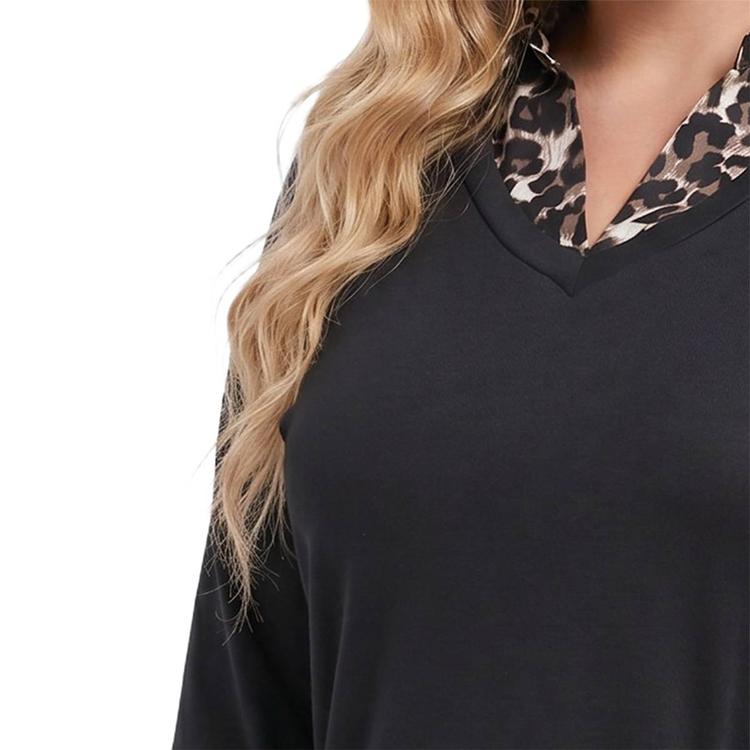 Plus Size NY Collection Long Sleeve Two in One Leopard Sweater