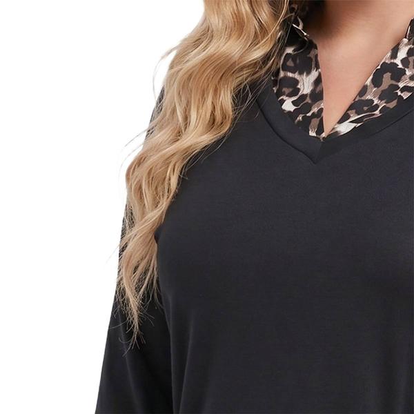 Plus Size NY Collection Long Sleeve Two in One Leopard Sweater