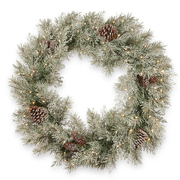 National Tree 30in. Pre-Lit Frosted Mountain Spruce Wreath - image 