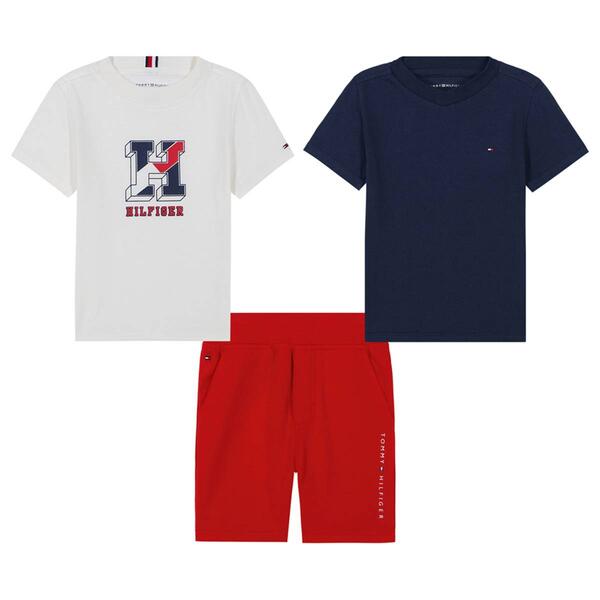 Toddler Boy Tommy Hilfiger 3pc. Solid Knit Tees & Shorts Set - image 
