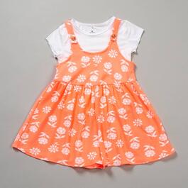 Girls &#40;4-6x&#41; One Step Up 2pc. Yummy Tee & Flower Romper - Coral