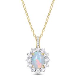 Sophia B Yellow Gold Plated Ethiopian Opal & White Topaz Pendant