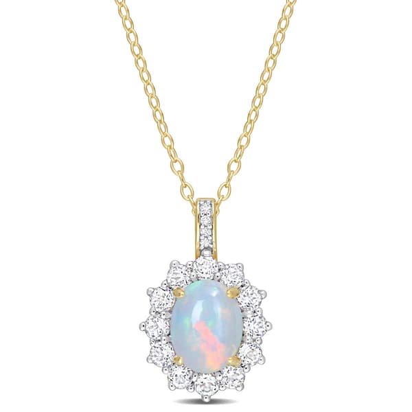 Sophia B Yellow Gold Plated Ethiopian Opal & White Topaz Pendant