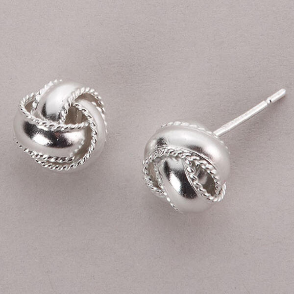 Sterling Silver Ribbed Border Knot Stud Earrings - image 