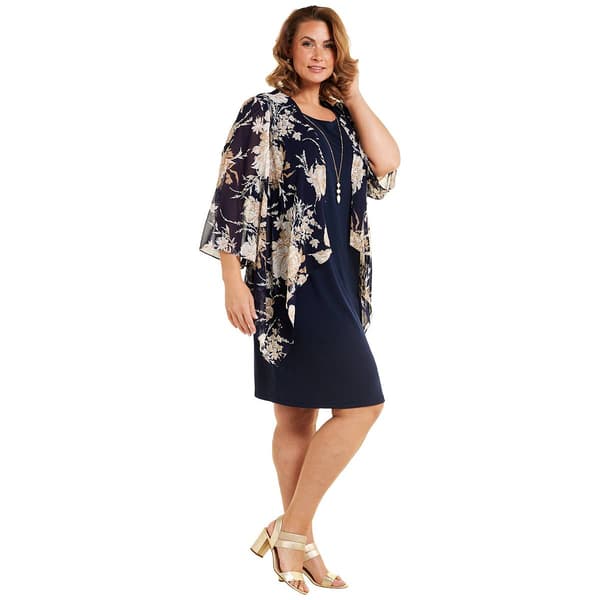 Plus Size Sandra Darren Drape Solid/Floral Jacket Dress