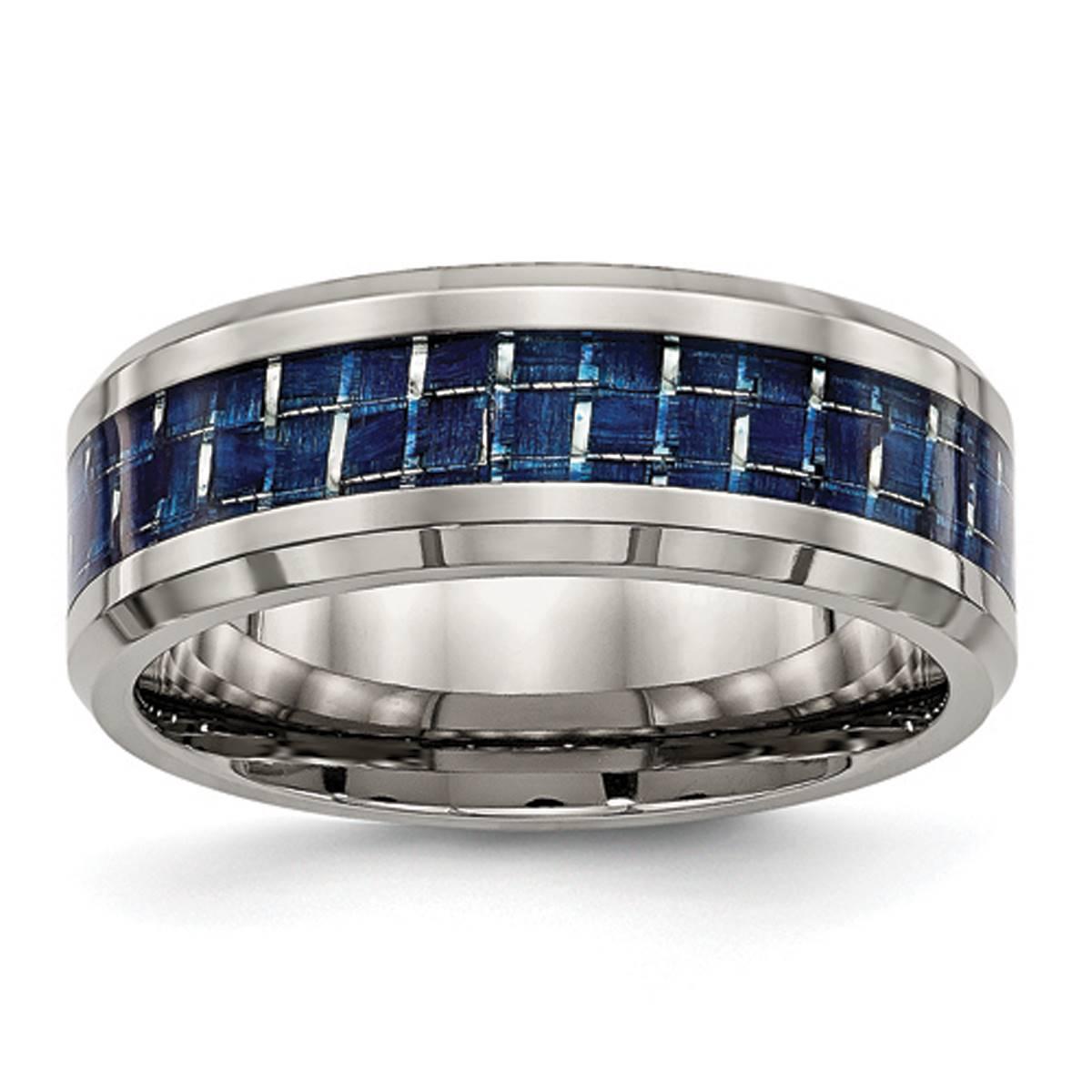 Mens Endless Affection™ Polished Blue Carbon Fiber Inlay...