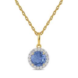 Gemstone Classics(tm) Yellow Gold Aquamarine Crown Halo Pendant