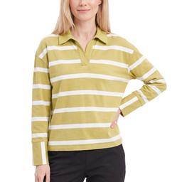 Womens NY Collection Striped Polo Collar French Terry Pullove
