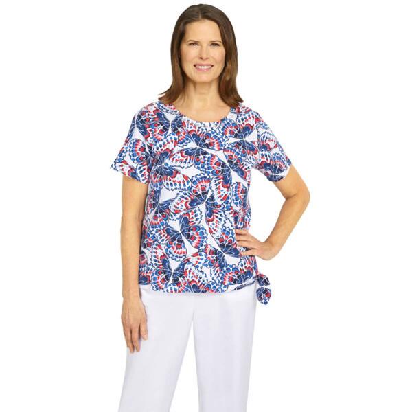 Womens Alfred Dunner Land Of The Free Butterfly Tie Hem Top - image 