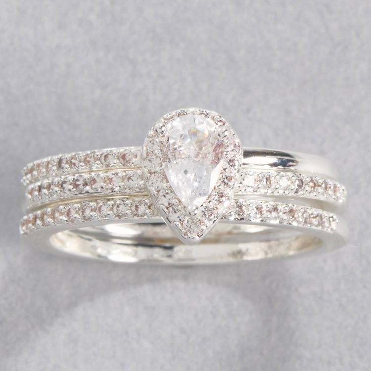 Ashley Cooper(tm) Silver-Tone Halo Clear Stone Pave Band Ring