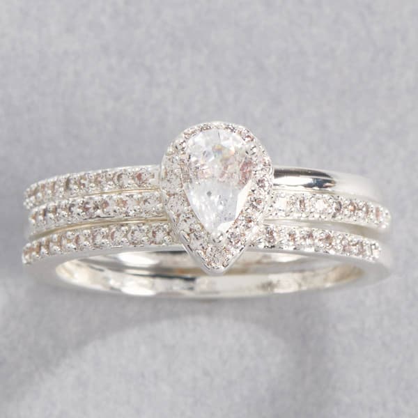 Ashley Cooper(tm) Silver-Tone Halo Clear Stone Pave Band Ring - image 